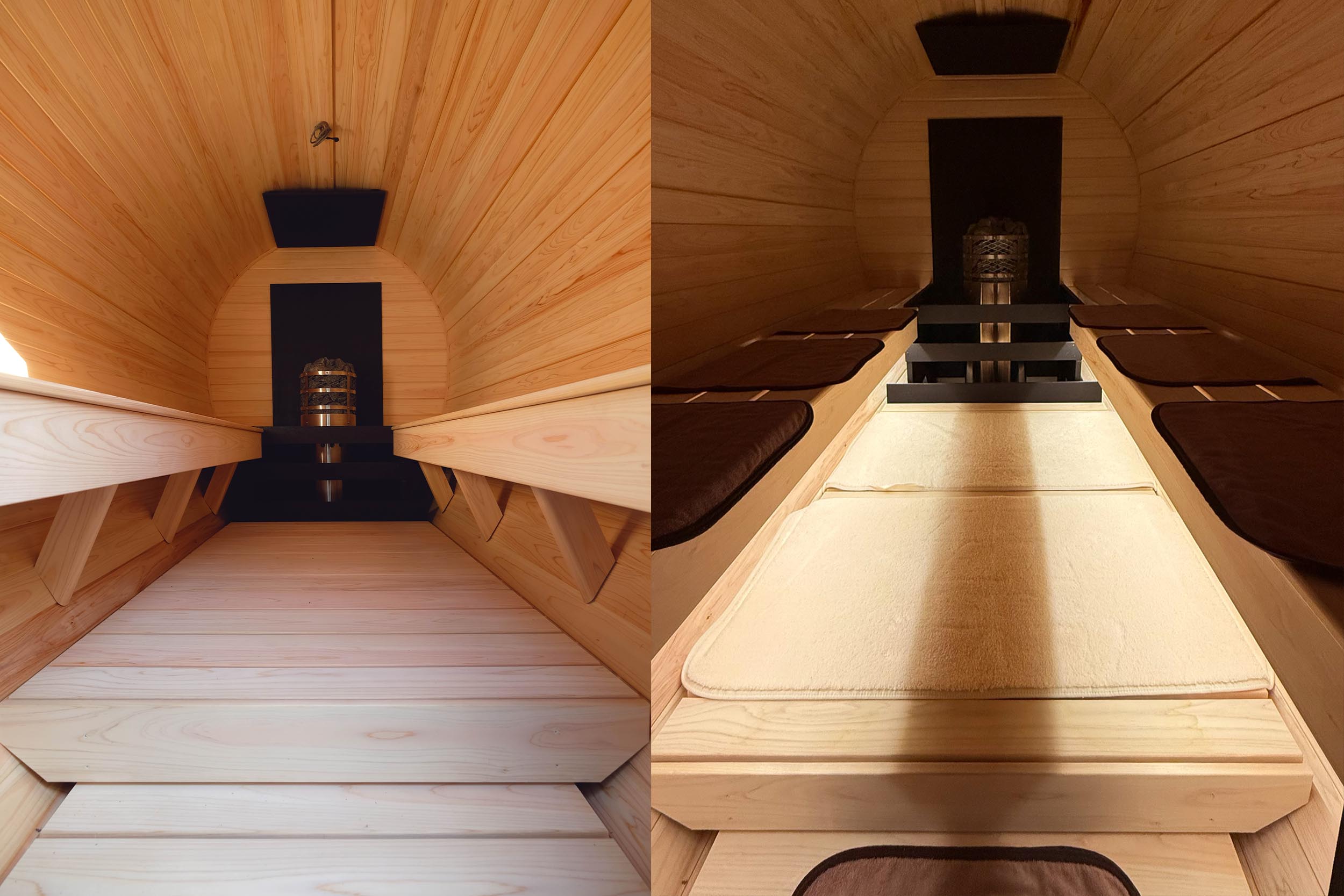 2026年最新 天光の湯 セルフロウリュ可能な貸切サウナ室内の木材の香りと熱対流